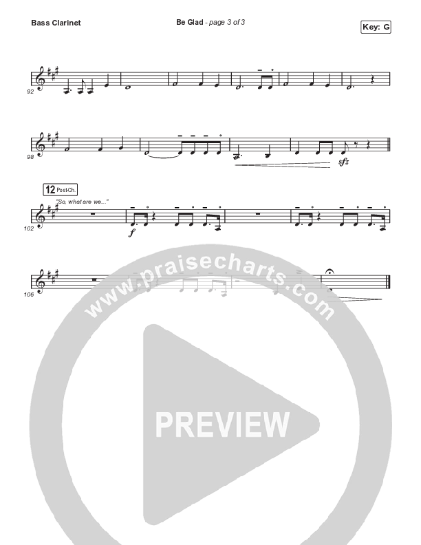 Be Glad (Worship Choir SAB) Bass Clarinet (Cody Carnes / Arr. Erik Foster)