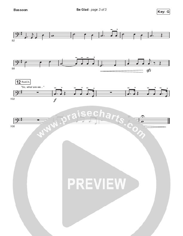 Be Glad (Worship Choir SAB) Bassoon (Cody Carnes / Arr. Erik Foster)