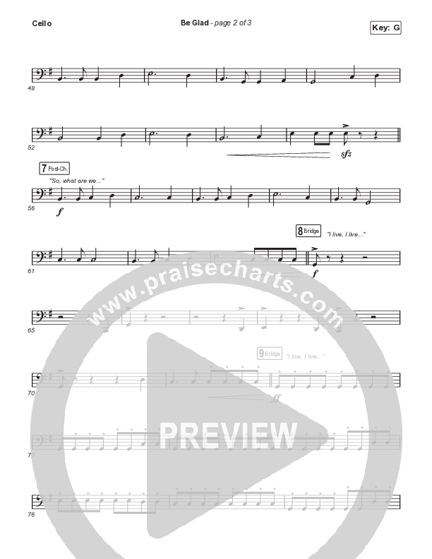 Be Glad (Worship Choir SAB) Cello (Cody Carnes / Arr. Erik Foster)