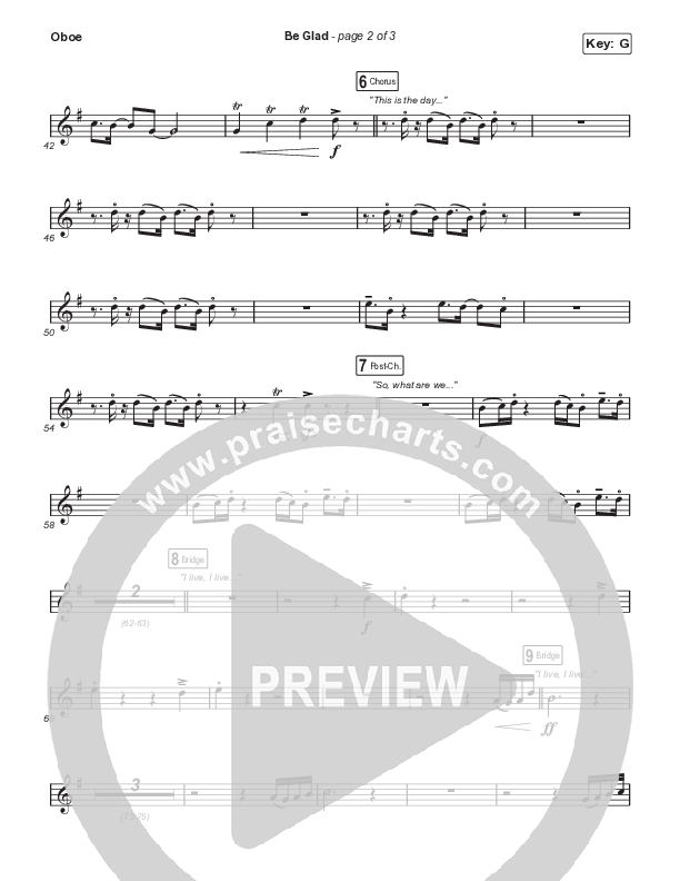 Be Glad (Worship Choir SAB) Oboe (Cody Carnes / Arr. Erik Foster)