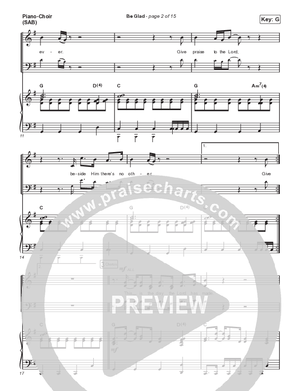 Be Glad (Worship Choir SAB) Piano/Choir (SAB) (Cody Carnes / Arr. Erik Foster)