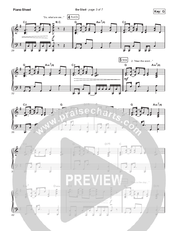 Be Glad (Worship Choir SAB) Piano Sheet (Cody Carnes / Arr. Erik Foster)