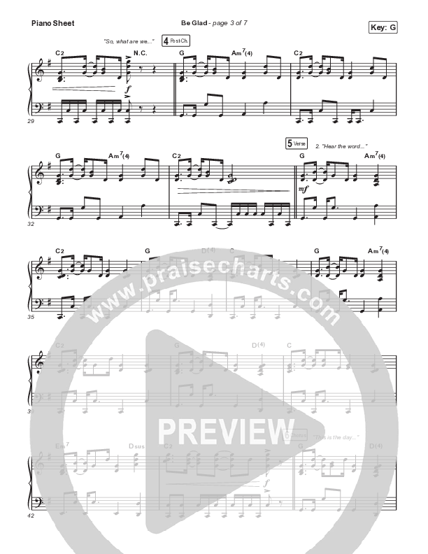 Be Glad (Worship Choir SAB) Piano Sheet (Cody Carnes / Arr. Erik Foster)