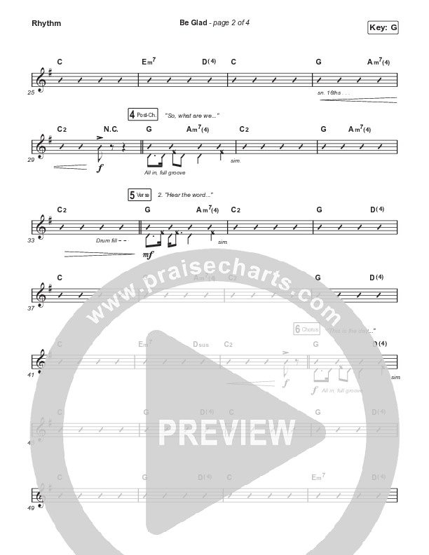 Be Glad (Worship Choir SAB) Rhythm Chart (Cody Carnes / Arr. Erik Foster)