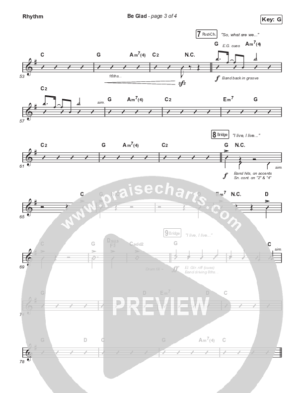 Be Glad (Worship Choir SAB) Rhythm Chart (Cody Carnes / Arr. Erik Foster)