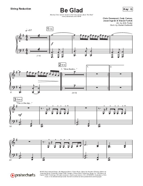 Be Glad (Worship Choir SAB) String Reduction (Cody Carnes / Arr. Erik Foster)