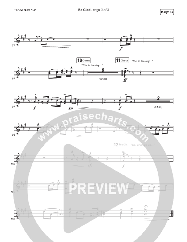 Be Glad (Worship Choir SAB) Tenor Sax 1/2 (Cody Carnes / Arr. Erik Foster)