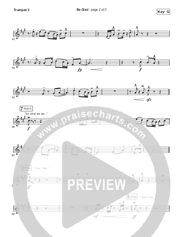 Be Glad (Worship Choir SAB) Trumpet 3 (Cody Carnes / Arr. Erik Foster)