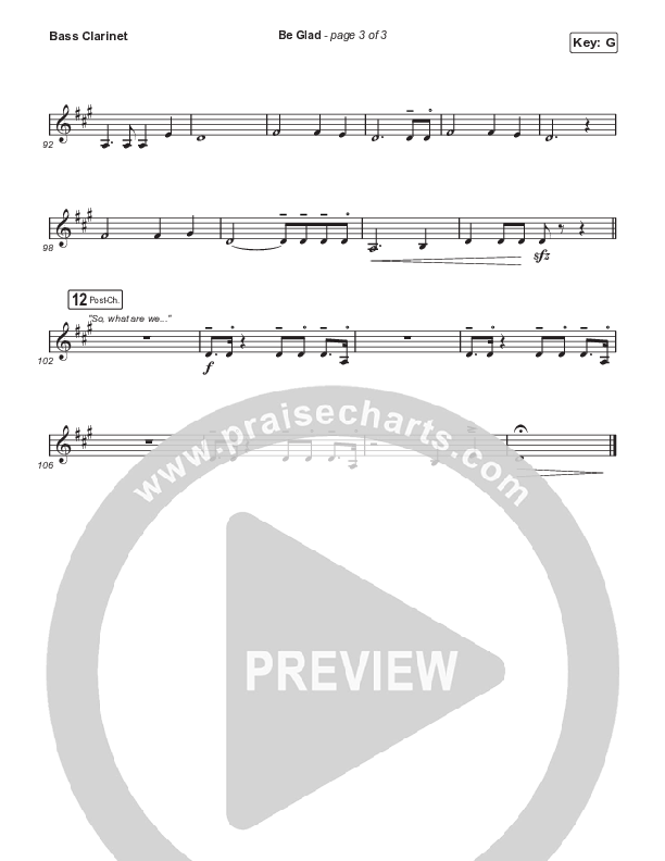 Be Glad (Unison/2-Part Choir) Bass Clarinet (Cody Carnes / Arr. Erik Foster)