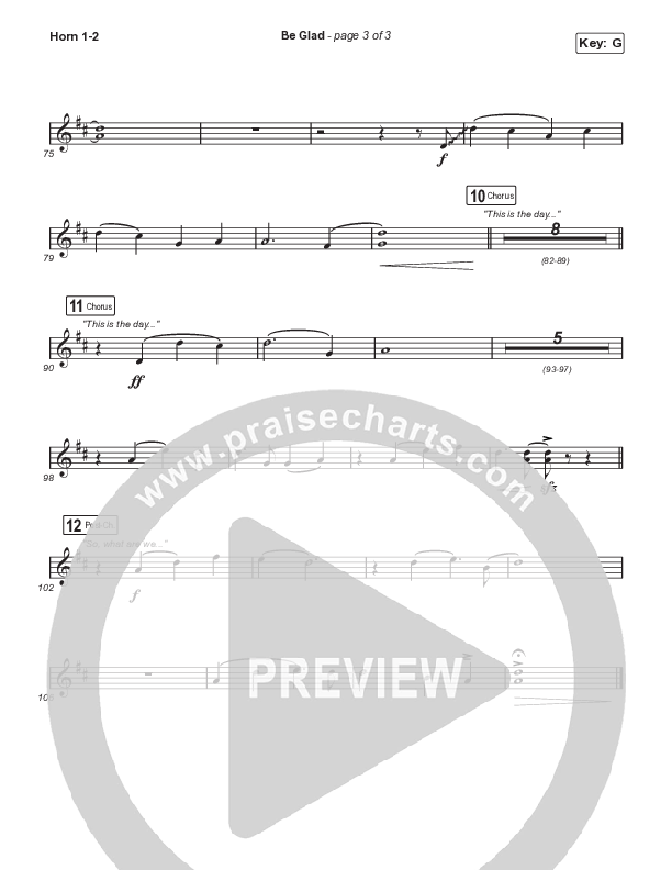 Be Glad (Unison/2-Part Choir) French Horn 1/2 (Cody Carnes / Arr. Erik Foster)