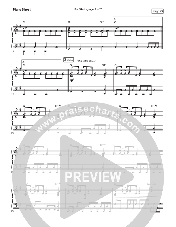Be Glad (Unison/2-Part Choir) Piano Sheet (Cody Carnes / Arr. Erik Foster)