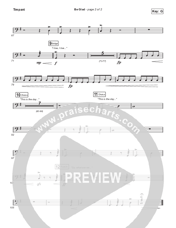 Be Glad (Unison/2-Part Choir) Timpani (Cody Carnes / Arr. Erik Foster)