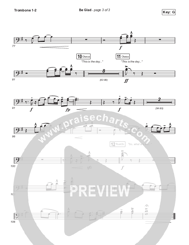 Be Glad (Unison/2-Part Choir) Trombone 1/2 (Cody Carnes / Arr. Erik Foster)