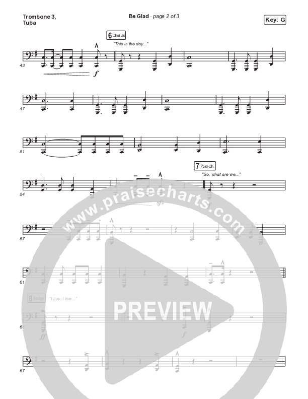 Be Glad (Unison/2-Part Choir) Trombone 3/Tuba (Cody Carnes / Arr. Erik Foster)