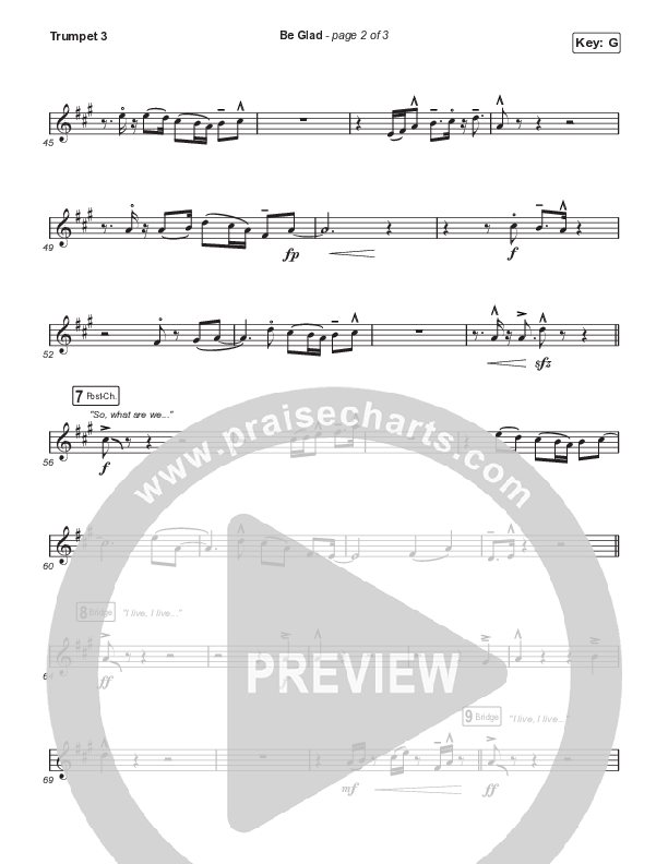 Be Glad (Unison/2-Part Choir) Trumpet 3 (Cody Carnes / Arr. Erik Foster)