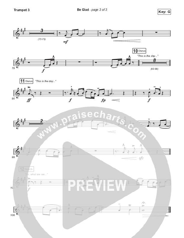 Be Glad (Unison/2-Part Choir) Trumpet 3 (Cody Carnes / Arr. Erik Foster)