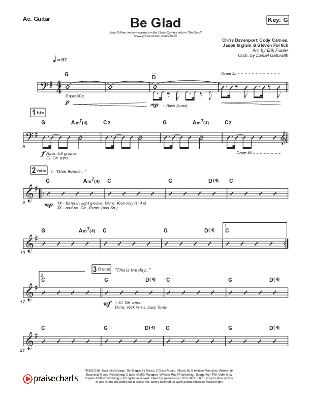 Be Glad (Sing It Now SATB) Acoustic Guitar (Cody Carnes / Arr. Erik Foster)