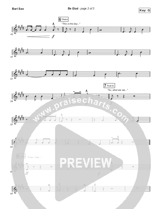 Be Glad (Sing It Now SATB) Bari Sax (Cody Carnes / Arr. Erik Foster)