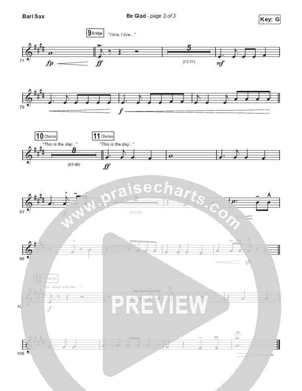 Be Glad (Sing It Now SATB) Bari Sax (Cody Carnes / Arr. Erik Foster)