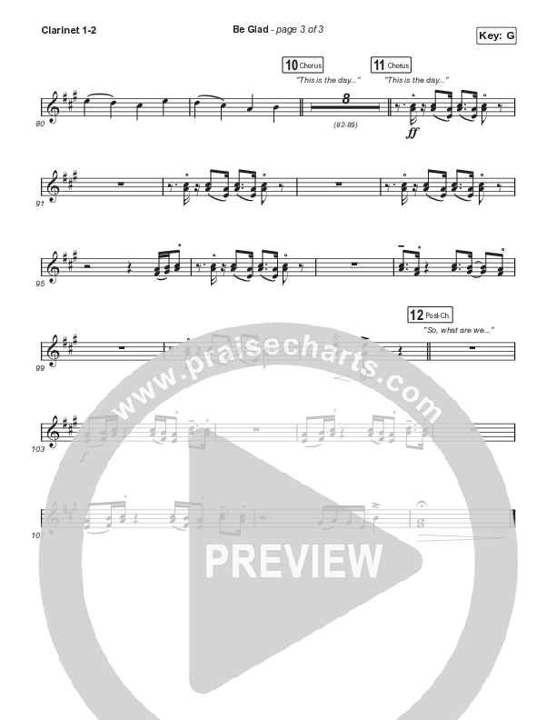 Be Glad (Sing It Now SATB) Clarinet 1/2 (Cody Carnes / Arr. Erik Foster)