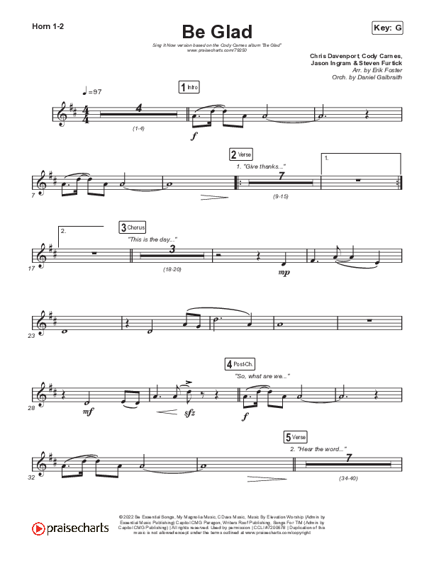 Be Glad (Sing It Now SATB) Brass Pack (Cody Carnes / Arr. Erik Foster)