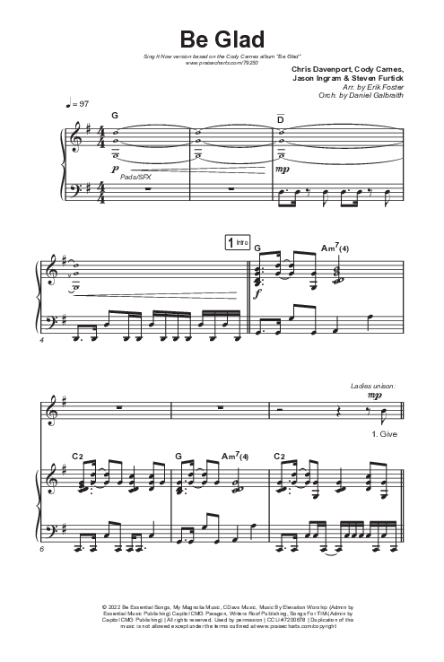 Be Glad (Sing It Now SATB) Octavo (SATB & Pno) (Cody Carnes / Arr. Erik Foster)