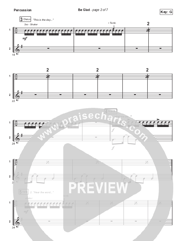 Be Glad (Sing It Now SATB) Percussion (Cody Carnes / Arr. Erik Foster)