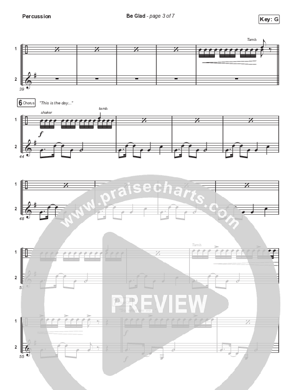 Be Glad (Sing It Now SATB) Percussion (Cody Carnes / Arr. Erik Foster)