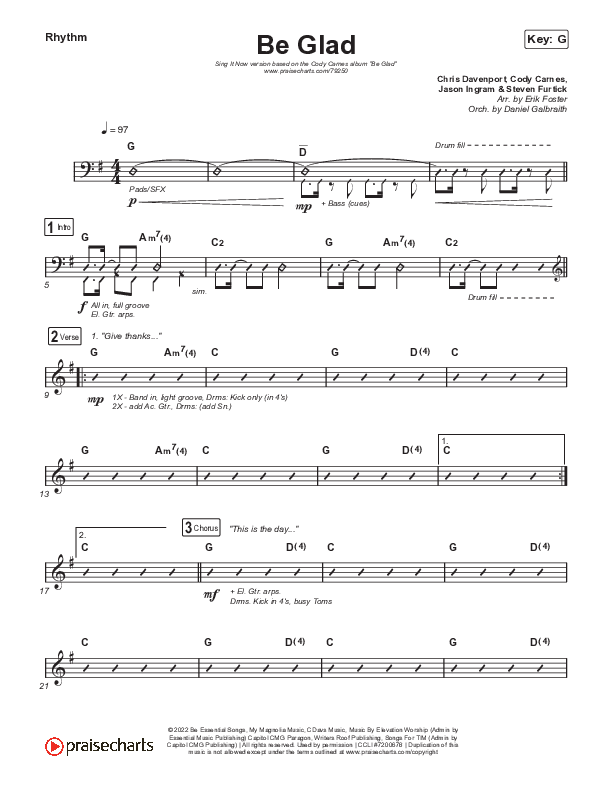Be Glad (Sing It Now SATB) Rhythm Pack (Cody Carnes / Arr. Erik Foster)