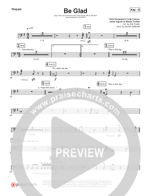 Be Glad (Sing It Now SATB) Timpani (Cody Carnes / Arr. Erik Foster)