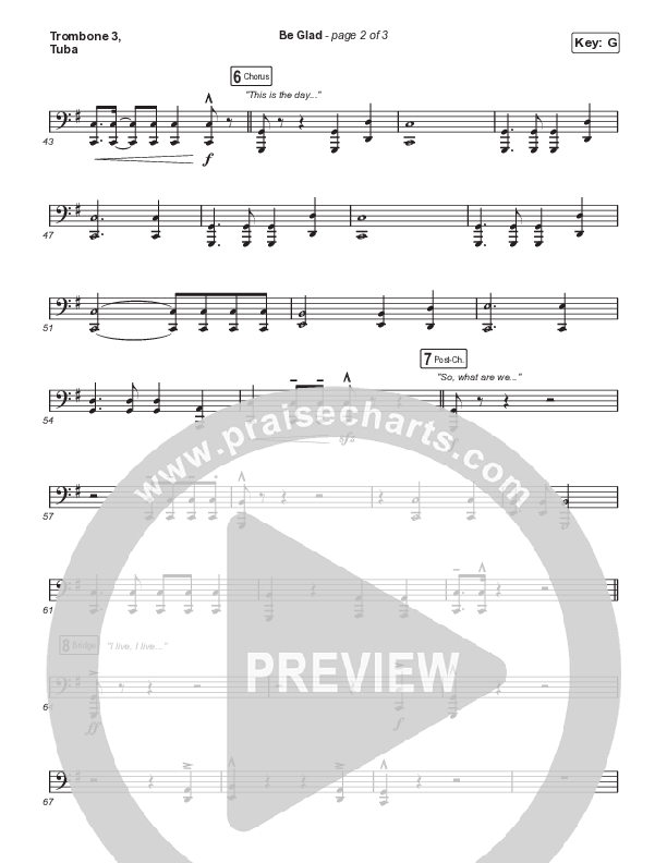 Be Glad (Sing It Now SATB) Trombone 3/Tuba (Cody Carnes / Arr. Erik Foster)