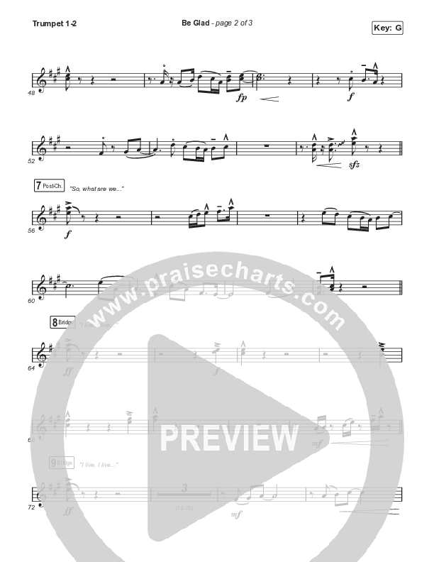 Be Glad (Sing It Now SATB) Trumpet 1,2 (Cody Carnes / Arr. Erik Foster)