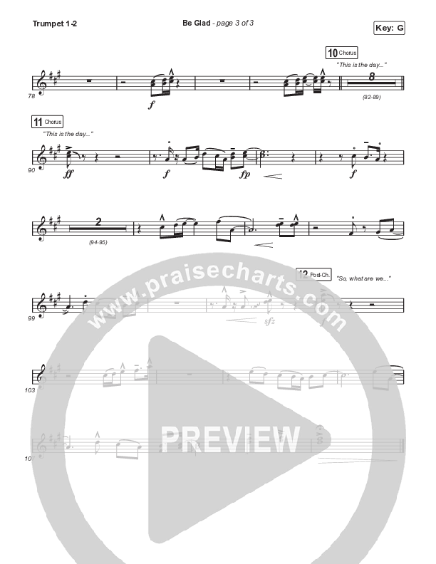Be Glad (Sing It Now SATB) Trumpet 1,2 (Cody Carnes / Arr. Erik Foster)