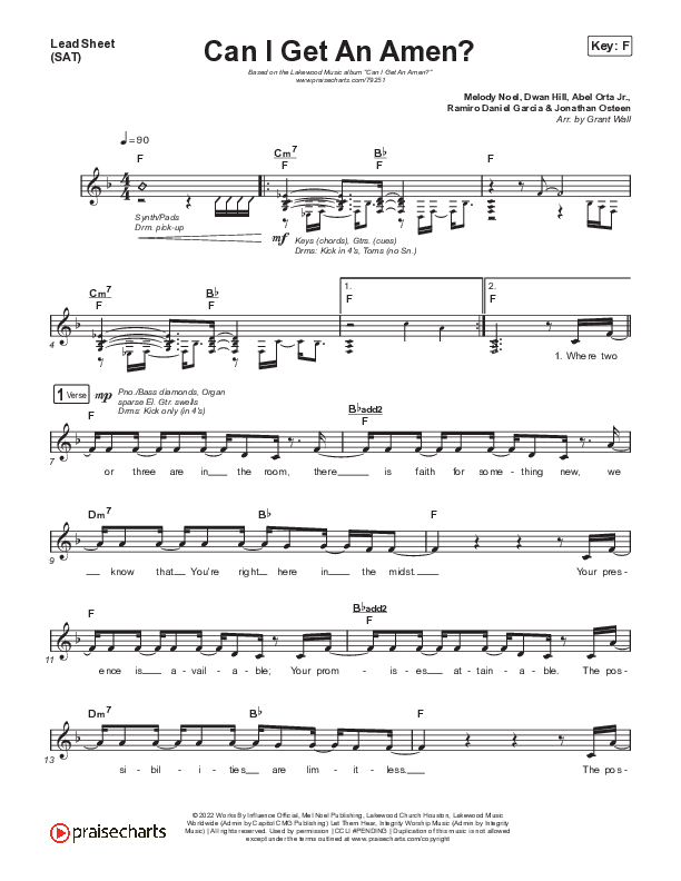 Can I Get An Amen? Lead Sheet (SAT) (Lakewood Music)