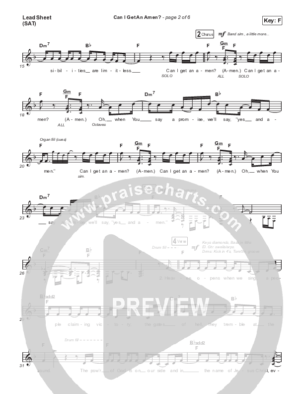 Can I Get An Amen? Lead Sheet (SAT) (Lakewood Music)