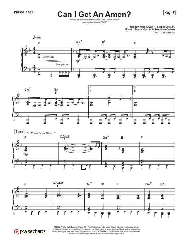 Can I Get An Amen? Piano Sheet (Lakewood Music)