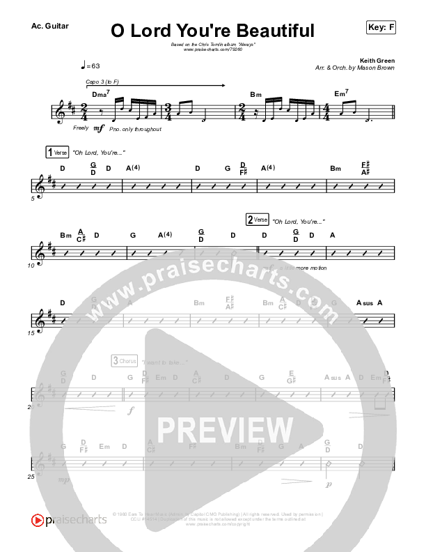 O Lord You're Beautiful Acoustic Guitar (Chris Tomlin / Steffany Gretzinger)