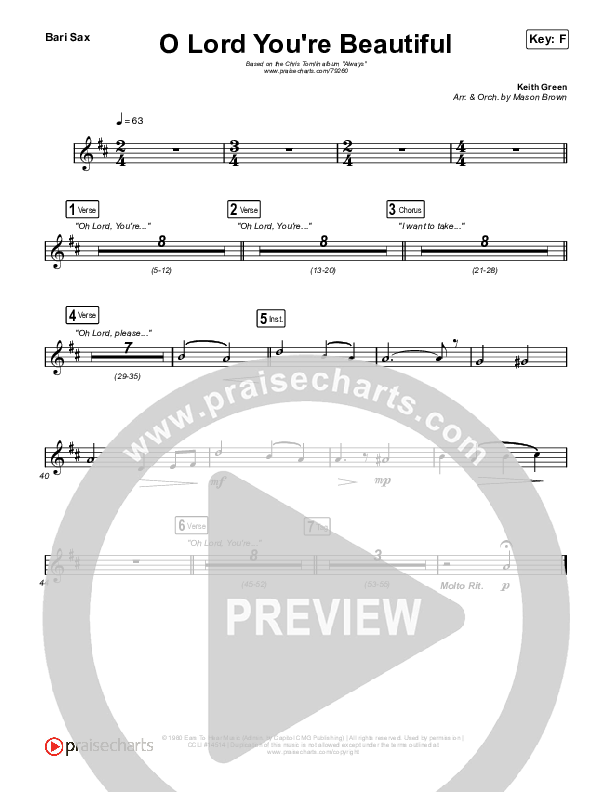 O Lord You're Beautiful Sax Pack (Chris Tomlin / Steffany Gretzinger)