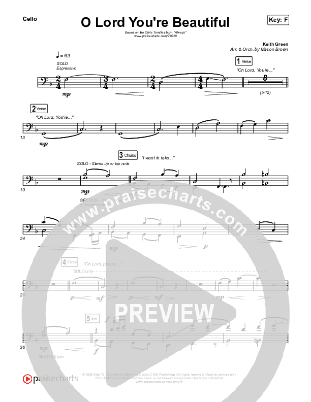 O Lord You're Beautiful Cello (Chris Tomlin / Steffany Gretzinger)