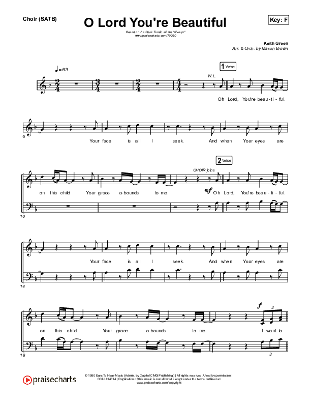 O Lord You're Beautiful Choir Sheet (SATB) (Chris Tomlin / Steffany Gretzinger)