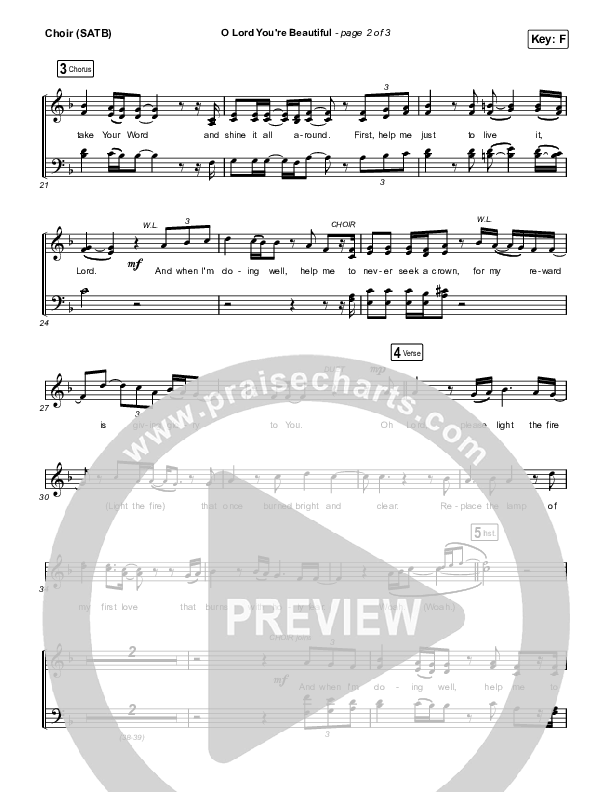 O Lord You're Beautiful Choir Sheet (SATB) (Chris Tomlin / Steffany Gretzinger)