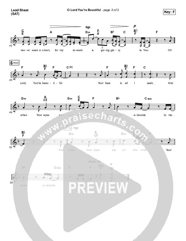 O Lord You're Beautiful Lead Sheet (SAT) (Chris Tomlin / Steffany Gretzinger)