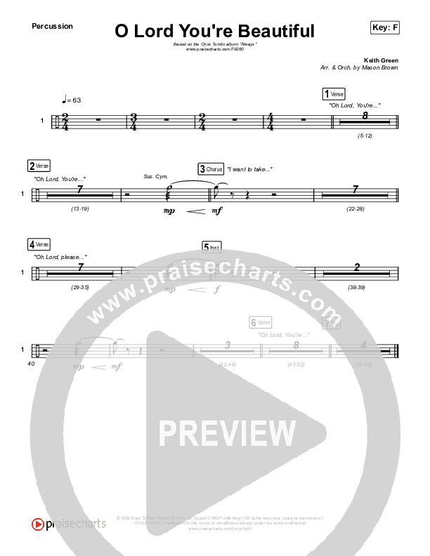 O Lord You're Beautiful Percussion (Chris Tomlin / Steffany Gretzinger)