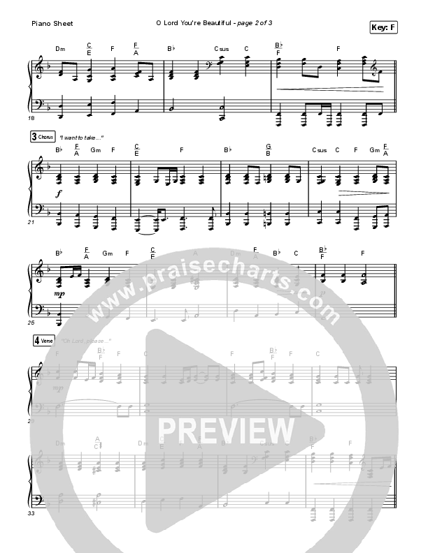 O Lord You're Beautiful Piano Sheet (Chris Tomlin / Steffany Gretzinger)