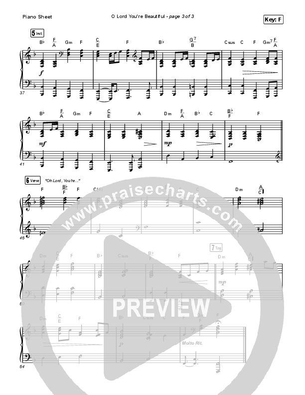 O Lord You're Beautiful Piano Sheet (Chris Tomlin / Steffany Gretzinger)