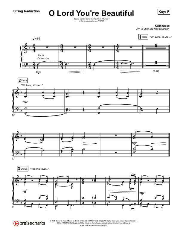 O Lord You're Beautiful String Reduction (Chris Tomlin / Steffany Gretzinger)