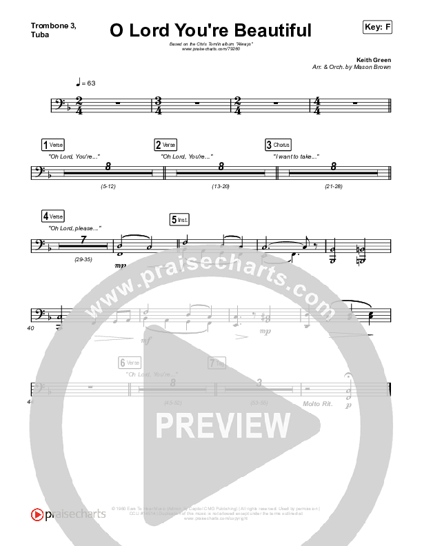 O Lord You're Beautiful Trombone 3/Tuba (Chris Tomlin / Steffany Gretzinger)