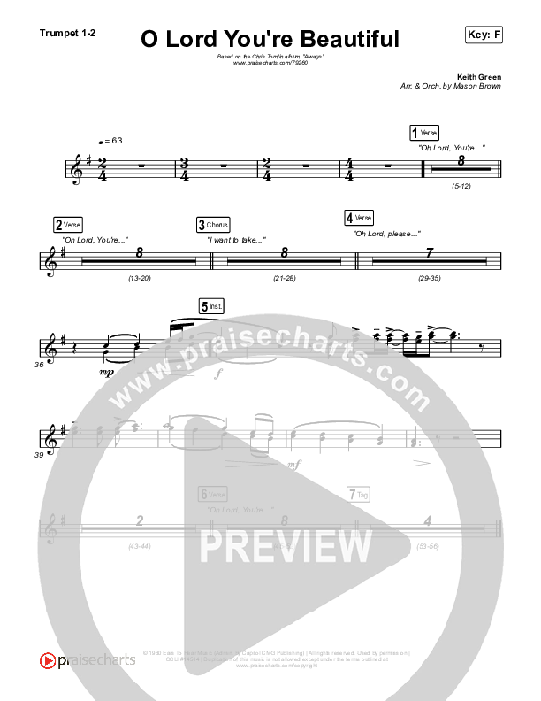 O Lord You're Beautiful Trumpet 1,2 (Chris Tomlin / Steffany Gretzinger)