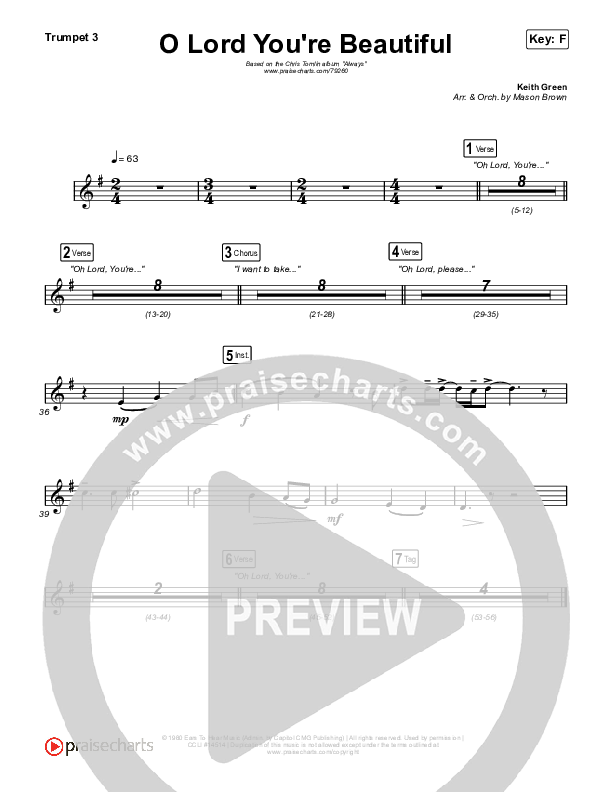 O Lord You're Beautiful Trumpet 3 (Chris Tomlin / Steffany Gretzinger)