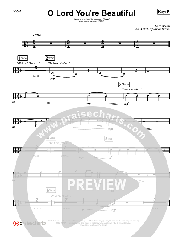 O Lord You're Beautiful Viola (Chris Tomlin / Steffany Gretzinger)